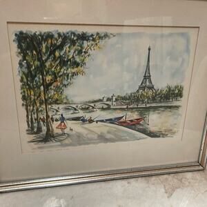 Framed vintage Paris watercolor print by Claude Ducollet